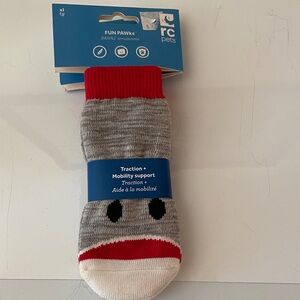 🆕 Gray and Red Dog Socks With Traction Support